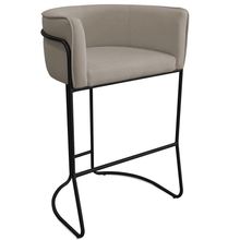 Banqueta Alta Com Encosto Betina Base Preto Poliéster Bege Escuro - Nexta Casa