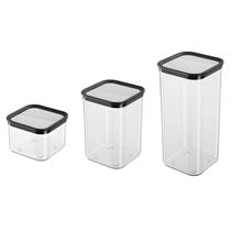 Kit 3 Potes Herméticos Quadrados Empilháveis Plástico PP Vedação Silicone Transparente Top Rio