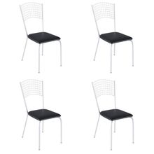 Kit 4 Cadeiras De Jantar Aço Com Assento Estofado Multimóveis CR50273 Branco-preto