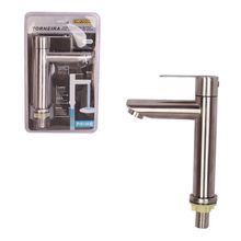 Torneira de Mesa para Lavatório Retrô com Instalação em Mesa em Aço Inoxidável Inox Escovado Inox