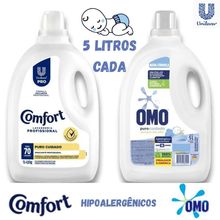 Kit Lava Roupas e Amaciante Puro Cuidado para Peças Finas de Bebês 5L Cada OMO e Comfort