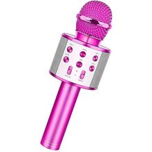 Microfone Infantil de Karaokê sem Fio Ws-858 com Auto-Tune e Vozes Divertidas Rosa Oem