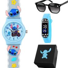 Kit Relógio Infantil Digital para Menina Orizom Kids Lillo Stitch Tipo LED com Pulseira Silicone