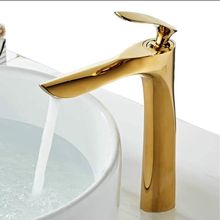 Torneira Monocomando para Banheiro Bica Alta de Mesa em Latão Acabamento Dourado Brilhante OEM