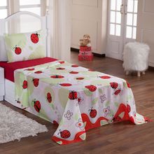 Jogo Cama Lençol Solteiro Alegria 2 Pçs Joaninha - Vermelho - 100% Poliéster