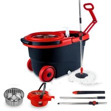 Mop Giratório Inox Completo Com Balde Rodinhas E Cesto Inox