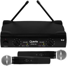 Sistema de Microfone sem Fio QTMIC103 com 2 Canais VHF 180 a 260 MHZ Preto Quanta