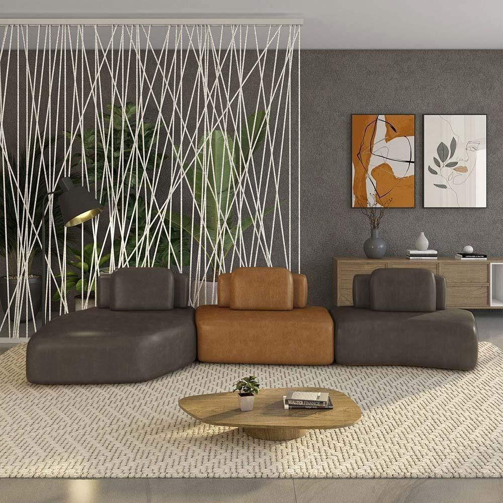 Sofá Modular Dakota G33 3 Lugares 484cm Marrom-caramelo Couro Sintético Gran Belo