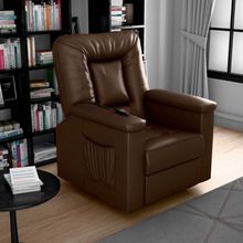 Poltrona Reclinável Elétrica Porshe Sintético Corino Marrom para Sala de Estar Matrix