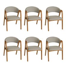 Kit 6 Cadeiras Valentina Madeira Maciça Estofadas em Linho Bege Ideal Decor