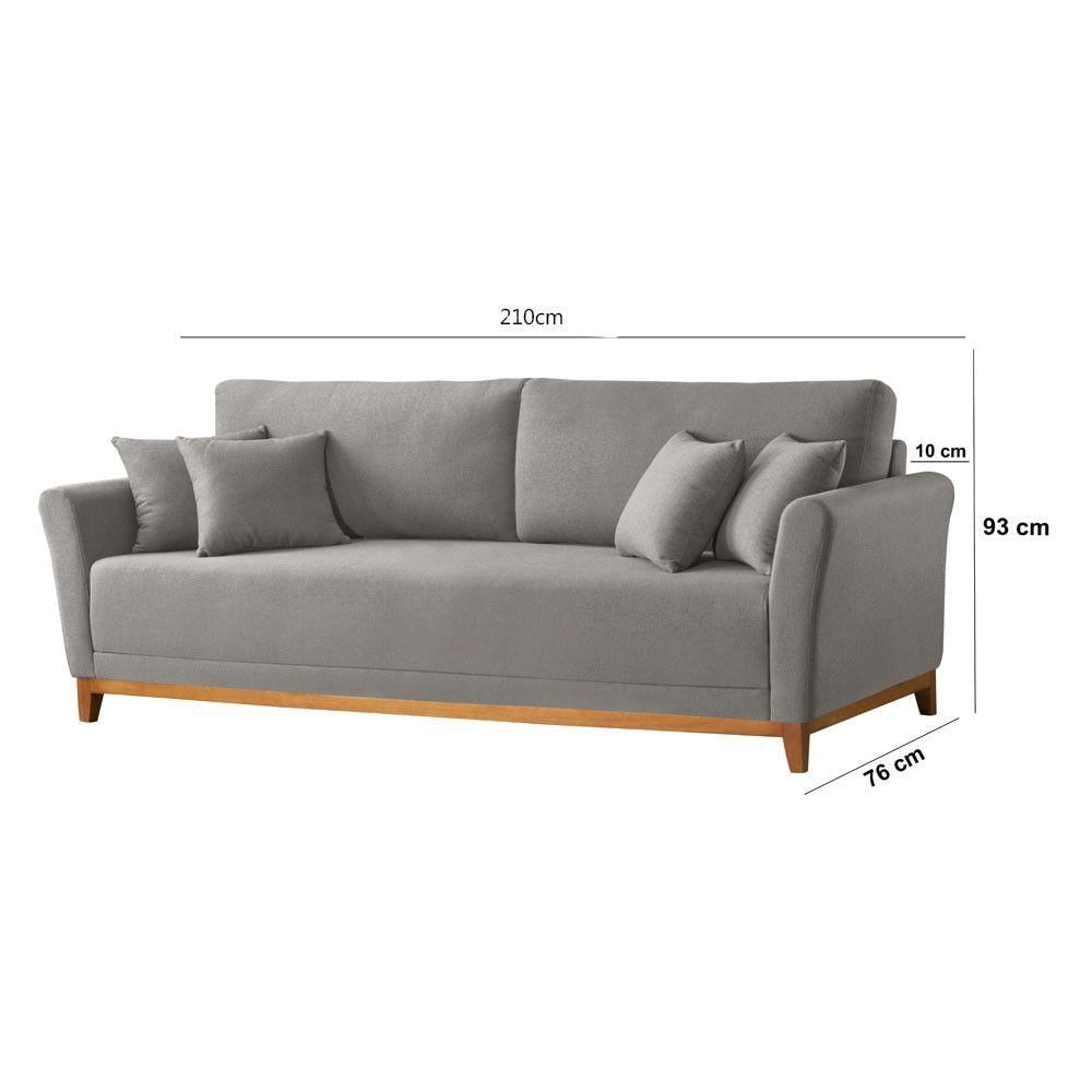 Encontraproduto.com.br - Sofá Brasil 3 Lugares Fixo 210cm Cinza Em Linho Com Braço 10cm Meu Sofá Online