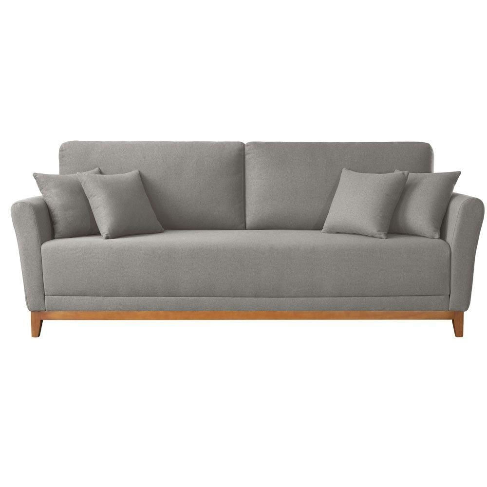 Encontraproduto.com.br - Sofá Brasil 3 Lugares Fixo 210cm Cinza Em Linho Com Braço 10cm Meu Sofá Online