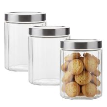 Kit 3 Pote de Vidro Porta Mantimentos 1200ML com Tampa Inox para Grãos Transparente Lyor