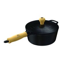 Caçarola Cabo de Madeira Tampa de Ferro Fundido 1,97L 18cm Preto Libaneza
