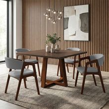 Mesa de Jantar Isabela com 4 Cadeiras Gabriela 4 Lugares Tampo MDF Freijó Cinza Linho Ideal Decor