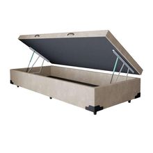 Cama Box com Baú Solteiro Extremo Reforçado Suede Bege com Abertura Pneumática Homequeen
