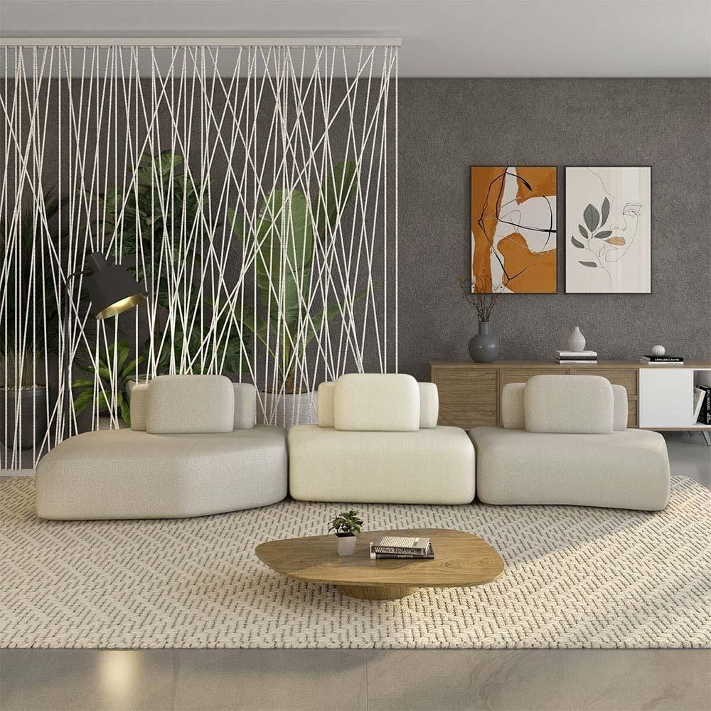Sofá Ilha Dakota 3 Lugares 484cm Bege-offwhite Bouclê Gran Belo