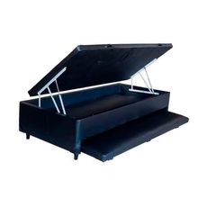 Cama Box Baú Auxiliar Solteiro Sintético Espuma 8cm Preto Ortopédico Antiácaro com Abertura