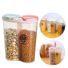Pote Organizador Duplo 2500ML com Divisória para Mantimentos Plástico Transparente Bpa Free Cozinha