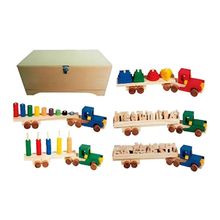 Brinquedo Educativo de Madeira Baú Didático com 5 Carretas Sonho de Criança