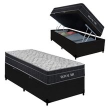 Cama Box Baú Solteiro Royal Air com Colchão Molas Ensacadas Suede Preto