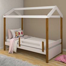Cama Infantil Casa Eliz em MDF Branco com Grade de Proteção Divaloto Móveis