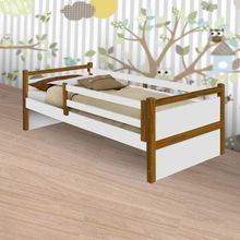 Cama Infantil Bianca com Grade de Proteção Estrutura MDF Branco-mel para Colchão 88x188cm
