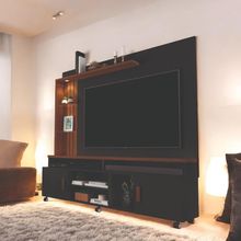 Home Theater Wave para Tvs Até 65 180cm MDF MDP com Iluminação LED Preto e Canela Carmolar Móveis