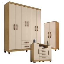 Guarda Roupa Casal com Cômoda e Armário Multiuso Modena 10 Portas 6 Gavetas MDP Carvalho Americano