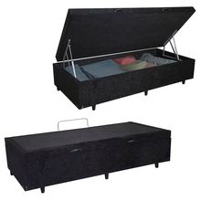 Cama Box Baú Solteiro Suede Cama Preto 88x188x45cm