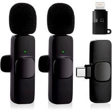 2 Microfones Wireless Lapela Adaptador IOS Encaixe Tipo C Sem Fio K9-2IN1-2 | Áudio Profissional Plug & Play