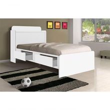 Cama Solteiro 0,88cm Tamires com Baú e Gaveta Madeira Branco Cambel Móveis