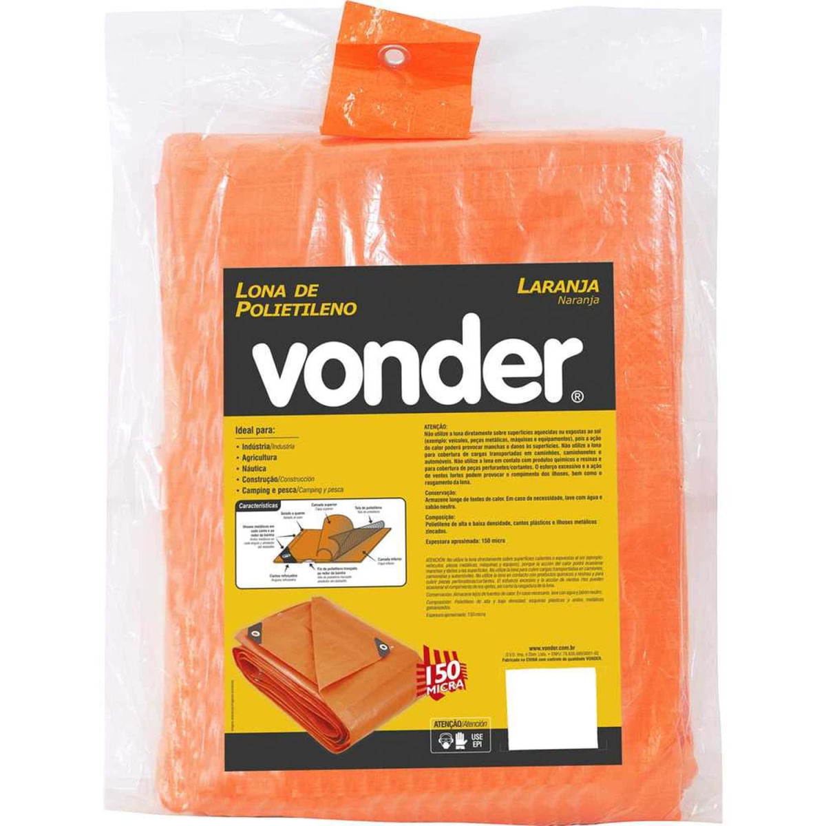 Encontraproduto.com.br - Lona polietileno 6x5m laranja 150 micras média - Vonder