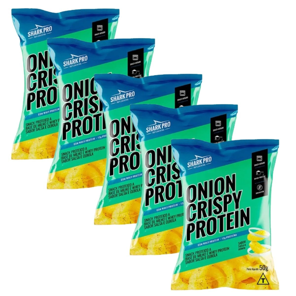 KIT 5 SNACK PROTEICO SALGADINHO WHEY ONION CRISPY CEBOLA 50G