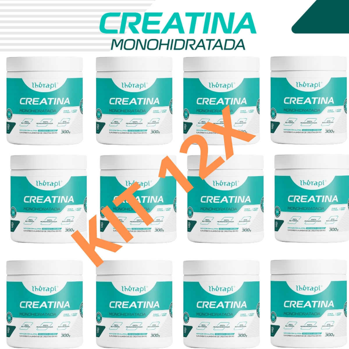 CREATINA MONOHIDRATAD THERAPI 100% PURA 300G S SABOR KIT C12