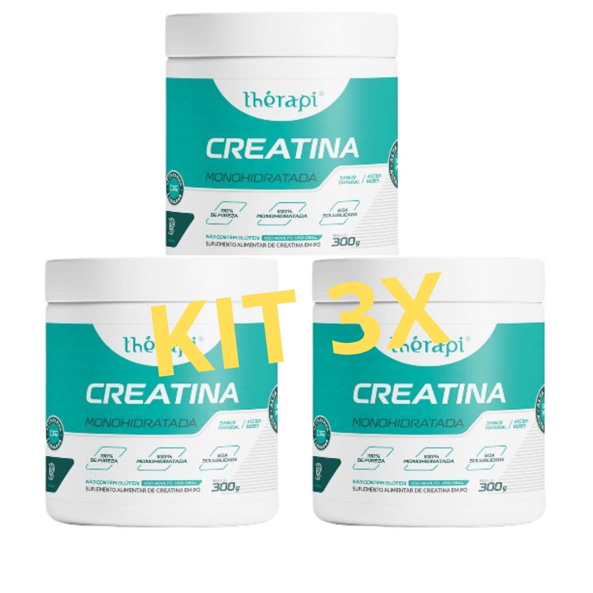 CREATINA MONOHIDRATAD THERAPI 100% PURA 300G S/ SABOR KIT C3