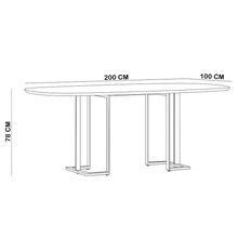 Mesa de Jantar 8 Lugares Retangular Orgânico Com Vidro 200cm Pés Industrial Alina N01 Off White Champanhe - Lyam Decor
