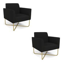 Kit 2 Poltronas Base X Industrial Dourado Marisa Linho Preto A79  D03 - D'Rossi