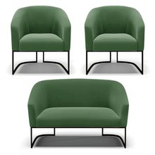 Namoradeira e 2 Poltronas Industrial Preto Stella Suede Verde D03 - D'Rossi