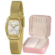 Relógio Lince Feminino Ref: Lqgh278l22 S2kx Dourado Retangular Estojo Porta Joia
