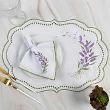 Kit 12 Jogos Americanos Guardanapos De Mesa Retangular Bordado Lavanda - Branco