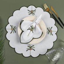 Kit 12 Jogos Americanos Guardanapos De Mesa Redondo Bordado Tropical - Branco