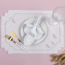 Kit 12 Jogos Americanos Guardanapos De Mesa Retangular Bordado Libélula - Branco