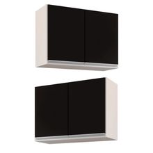 Kit 2 Armários Aéreo de Cozinha Lavanderia 02 Portas Eva Branco e Preto 80 cm - D'Rossi