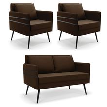 Kit 01 Namoradeira 02 Lugares e 02 Poltronas Mari Suede Marrom Pés Palito de Ferro - D'Rossi