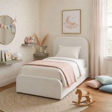 Cama Infantil Valentina Solteiro Estofada MDF-MDP Linho Off White Jasper Móveis