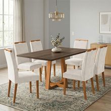 Conjunto Jantar Julia 6 Lugares Freijó Pés Cerejeira Bege Veludo Ideal Decor