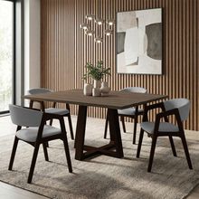 Conjunto Jantar Isabela 4 Lugares Freijó Cadeiras Linho Cinza 120CM Ideal Decor