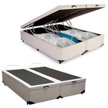Cama Box Baú Queen Bipartido Sintético em cor Branco 158x198x44