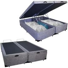 Cama Box com Baú Casal Bipartido 138x188 Estrutura em Madeira Cinza RR Colchões